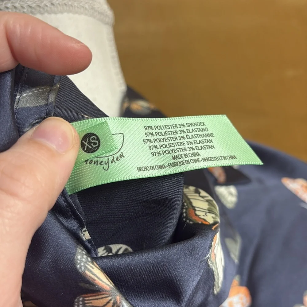 Honeydew Blue Butterfly Satin Like Pajama Top Button Down Size XS